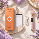 GOKOCO Massageador Digital Facial Elétrico Quartzo Rosa com LED Vibra Aquece