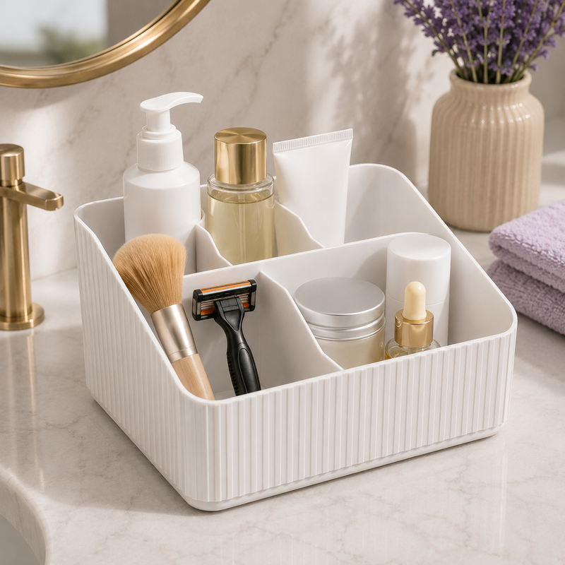 Organizador Minimalista Para Banheiro Com Divisórias Multiuso