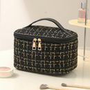 Bolsa Necessaire Tweed Feminina para Maquiagem com Zíper Para Viagem, Mochila, Alça em Courinho