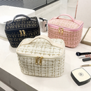 Bolsa Necessaire Tweed Feminina para Maquiagem com Zíper Para Viagem, Mochila, Alça em Courinho